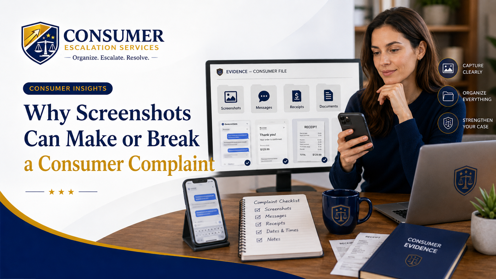 Consumer Escalation Services article on how screenshots can support a consumer complaint