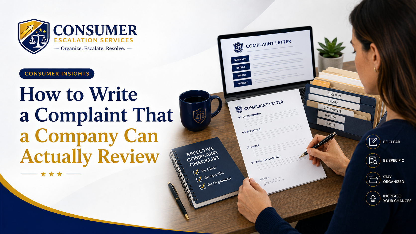 Consumer Escalation Services article on writing a clear, organized consumer complaint