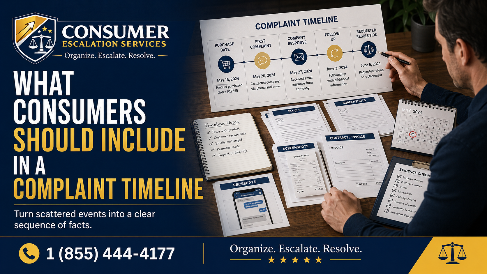 Consumer Escalation Services article showing how to organize a consumer complaint timeline