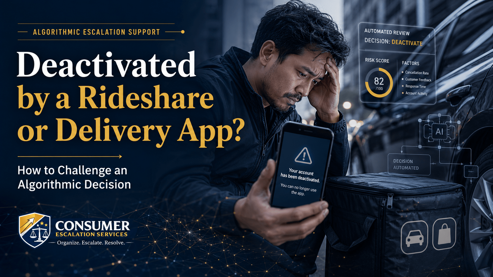 Driver deactivated by a rideshare or delivery app after an automated algorithmic review