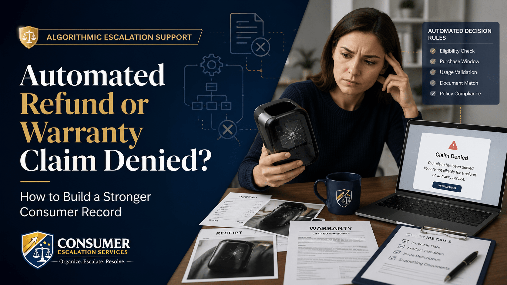 Consumer building documentation after an automated refund or warranty claim denial