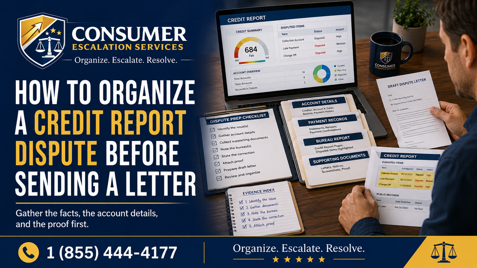 Consumer Escalation Services guide for organizing a credit report dispute before sending a letter