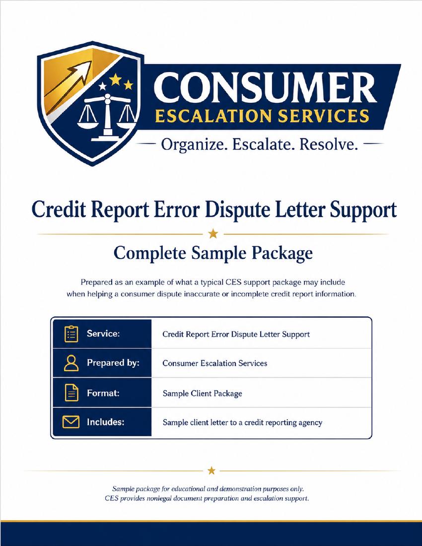 Credit Report Error Dispute sample package preview