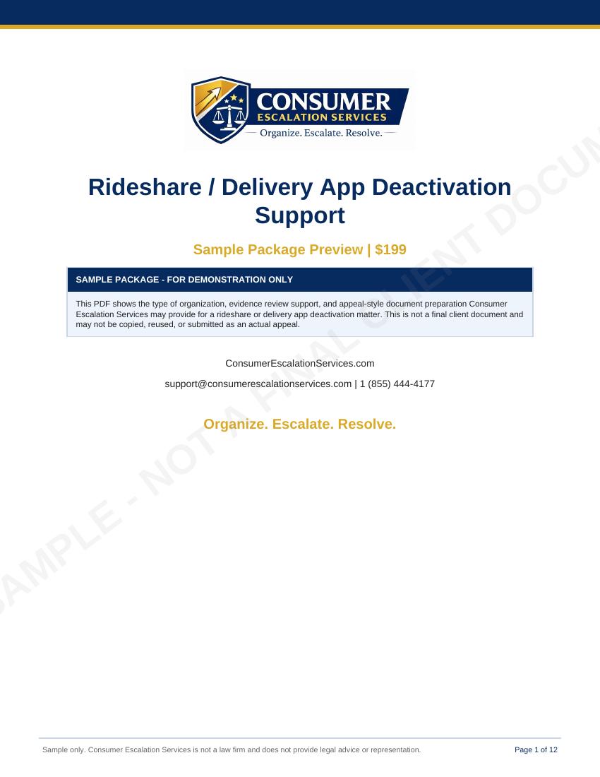 Rideshare / Delivery App Deactivation sample package preview