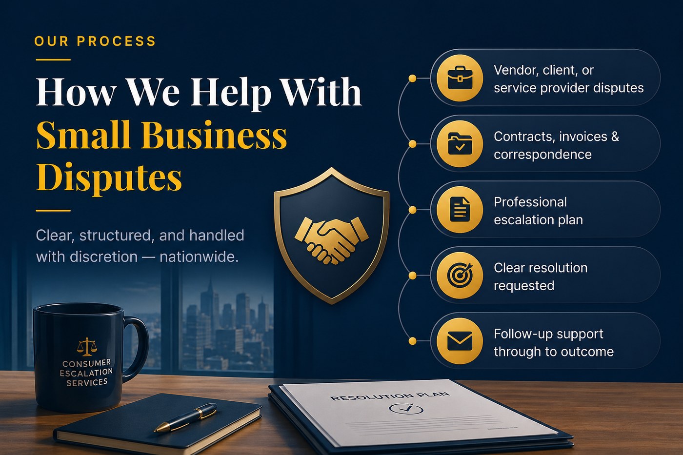 Consumer Escalation Services small business dispute support visual